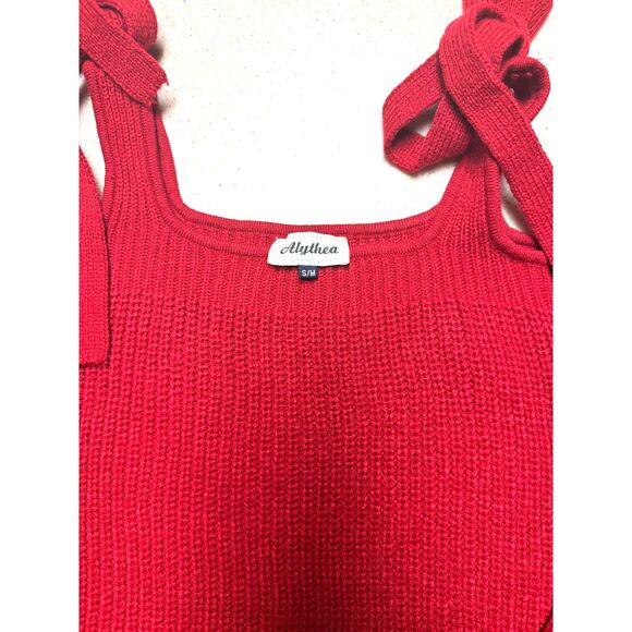 ALYTHEA / BOUTIQUE Red Off the Shoulder Tie Sweater Size S/M - Picture 3 of 3